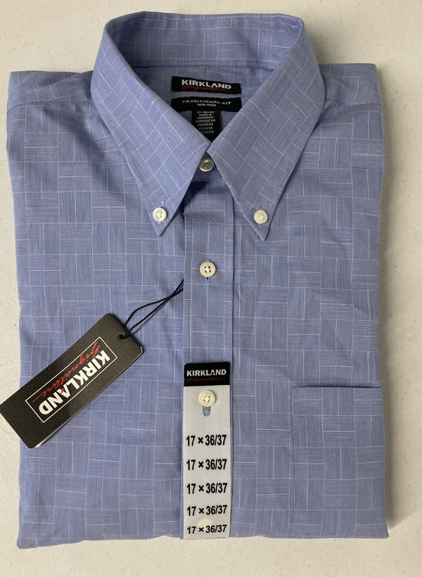 Kirkland Signature Men's Dress Shirt Traditional Fit Non Iron Blue