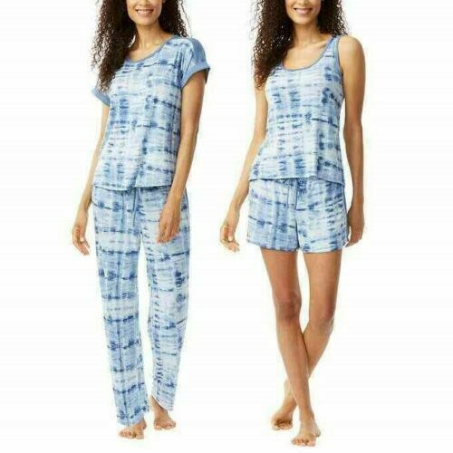 Lucky Brand Women's 4-Piece Pajama Set Tee Tank Short Pant, Blue