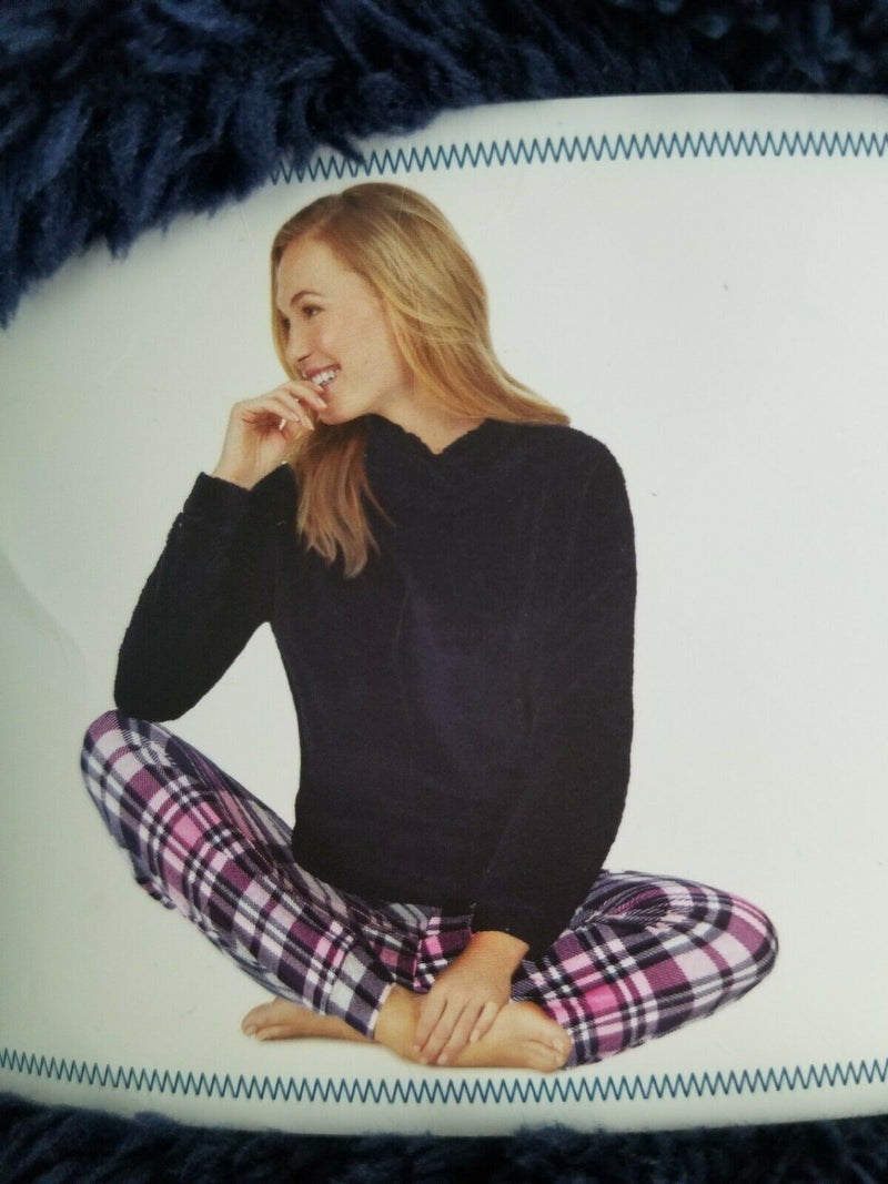 JANE & BLEECKER Women's Pink Navy Lounge Set Cozy Pajamas Sherpa NWT