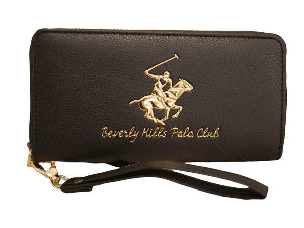 WOMEN'S BLACK BEVERLY HILLS POLO CLUB WALLET ZIP AROUND GOLD LOGO