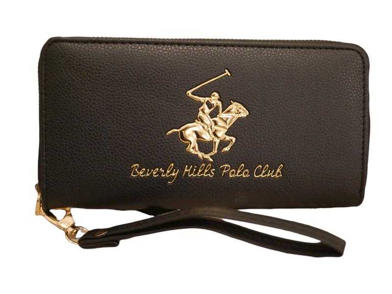 WOMEN'S BLACK BEVERLY HILLS POLO CLUB WALLET ZIP AROUND GOLD LOGO