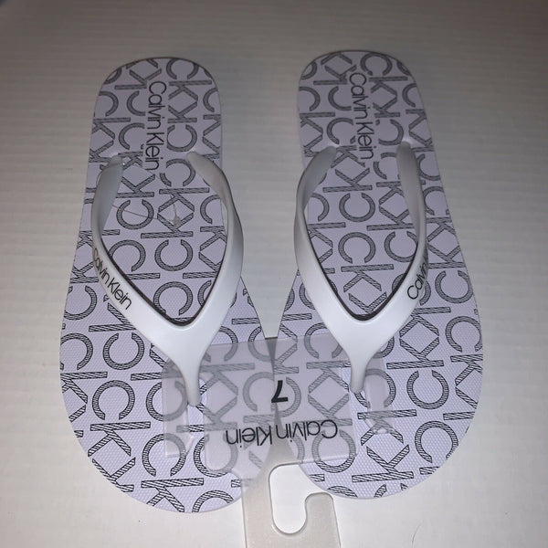 CALVIN KLEIN Womens White Logo Thong Sandals Flip Flops