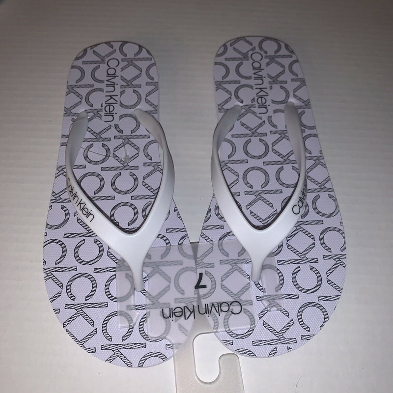 CALVIN KLEIN Womens White Logo Thong Sandals Flip Flops