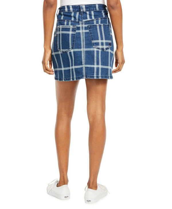 Indigo Rein Skirt Blue  Plaid Denim Jean Zip Pockets