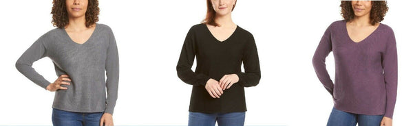 Ella Moss Ladies' Ribbed V-Neck Sweater, Black