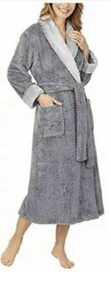 Carole Hochman Women’s Ladies Textured Plush Wrap Robe  Grey