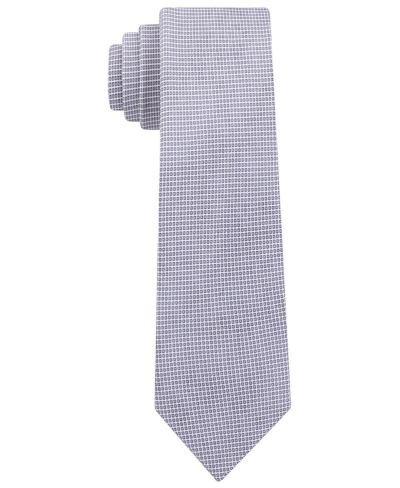 Calvin Klein Mens Neck Tie Gray Geometric Micro Squares SKINNY Slim Silk 638