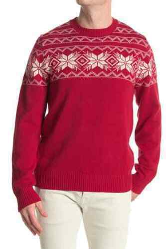 Weatherproof pullover Striped Snowflake Cotton Sweater-RED