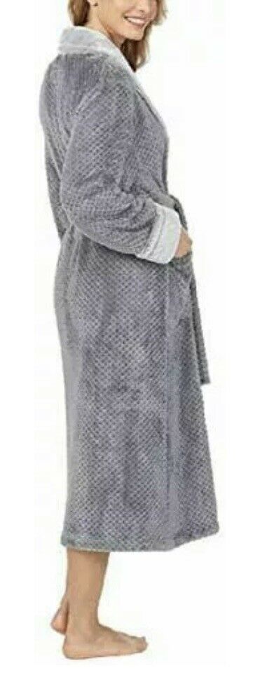 Carole Hochman Women’s Ladies Textured Plush Wrap Robe  Grey