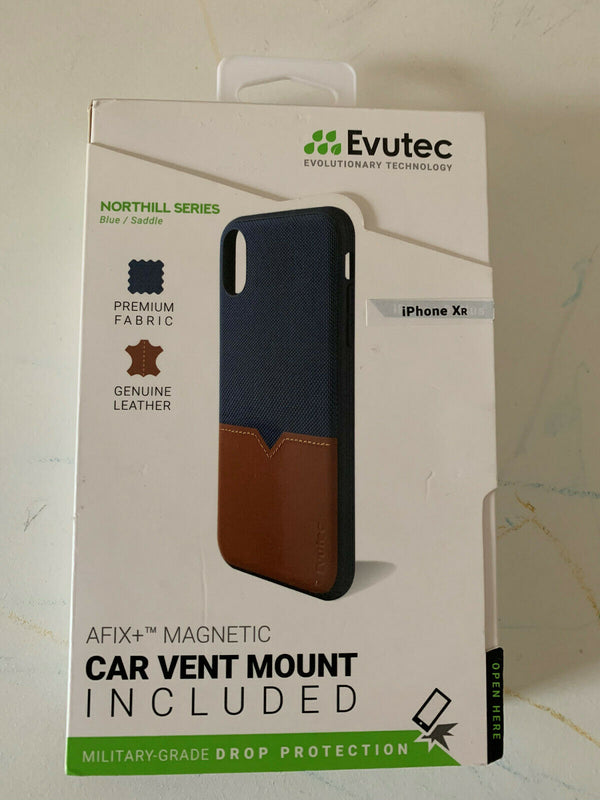 Evutech iPhone XR blue/saddle leather with magnet car vent mount See original listing