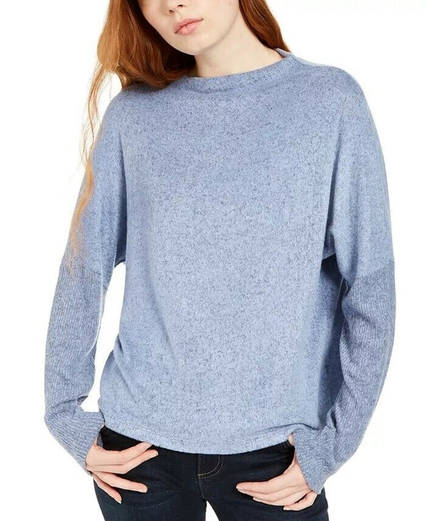 Gypsies & Moondust Junior's Cozy Funnel Neck Top Blue