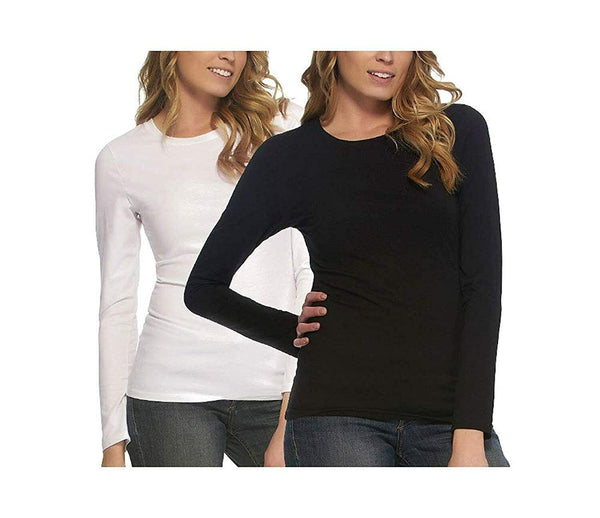 Felina Women's 2 PK Long Sleeve Layering Crew Neck T-shirt Black White