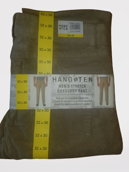 Mens Hang Ten Stretch Corduroy Pants Tan 5 Pocket