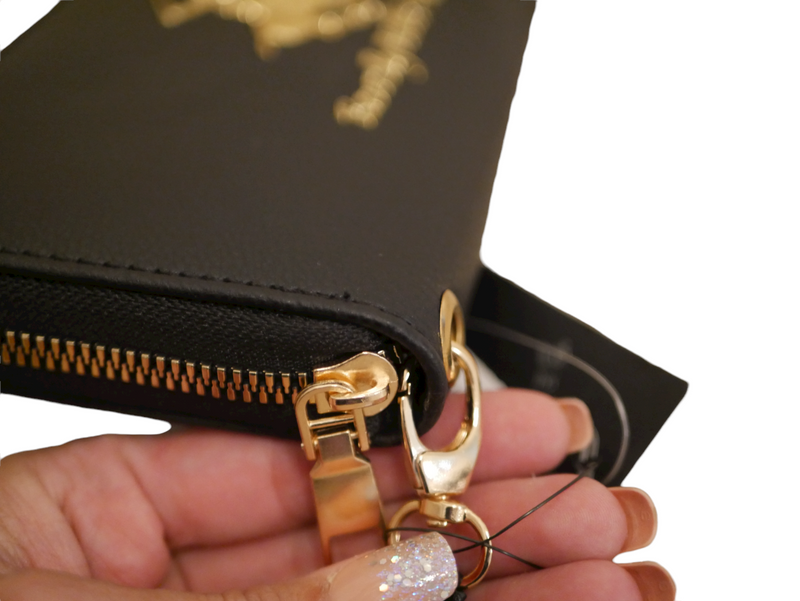 WOMEN'S BLACK BEVERLY HILLS POLO CLUB WALLET ZIP AROUND GOLD LOGO