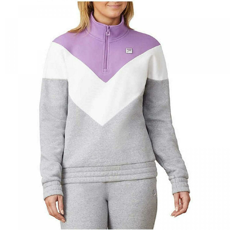 FILA Womens 1/4 Zip Pullover Violet White Grey