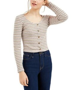 Hippie Rose Juniors' Button Crop Pointelle Top