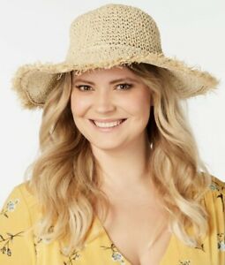 STEVE MADDEN packable frayed edge crochet bucket Sun Wide Brim women's hat Beige