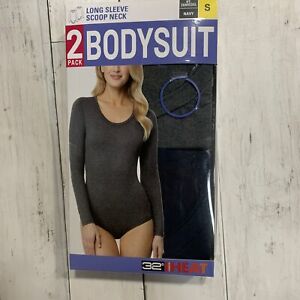 32 Degrees Ladies Long Sleeve Bodysuit 2 Pack (One Grey One Navy)