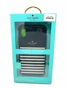 Kate Spade Soft Touch Protective Case fits iPhone XR Black Cream Feeder Stripes