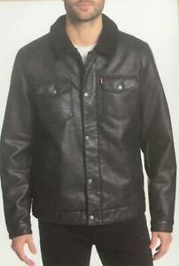 Levi's Men's Faux Leather Sherpa Lined Trucker Jacket, Black