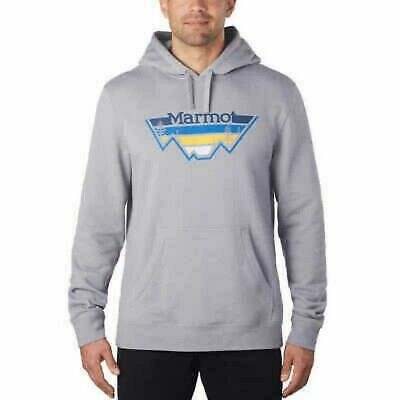 Marmot Hooded Fleece Sweatshirt Mountain Graphic Pullover Hoodie Men's GreY‏