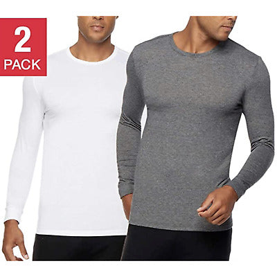 32 Degrees Men's Heat Long Sleeve Crew Neck Tee 2-Pack White/Heather Charcoal