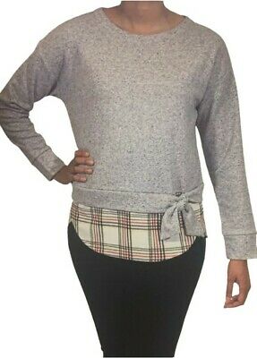 Izod Woman’s 2-Fer Sweatshirt Tie Front Light Grey