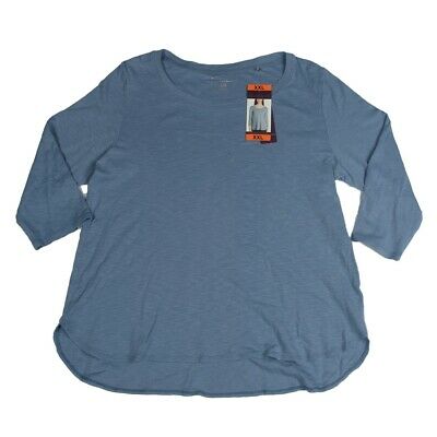 ‏ Gloria Vanderbilt Womens3/4 Sleeve Garment Dyed Blue Vintage Wash Slub Tee