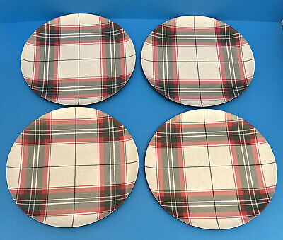 4 Piece Set Hearth & Hand w/ Magnolia Plaid Green & Red Dinner Plate Holiday 10”