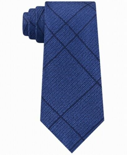 Calvin Klein Men's Neck Tie Blue One US Woven Knit Plaid Skinny Slim