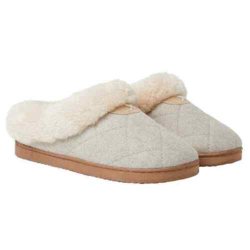 Dearfoams Women's Memory Foam Quilted Scuff Slippers Oatmeal Heather