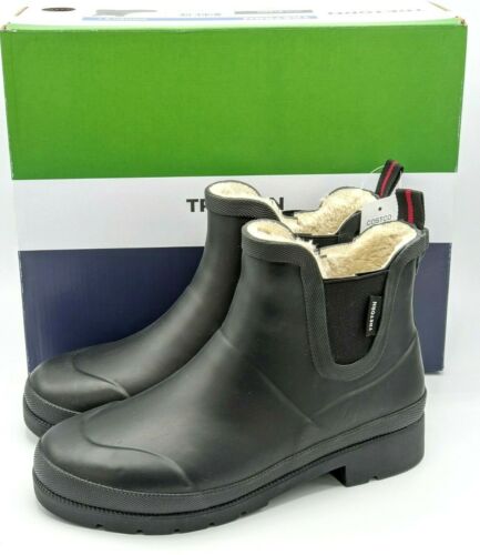 Tretorn Lina Womens Chelsea Rain Boots Black Rubber Fur Lined