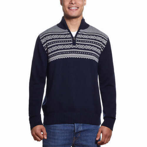 Weatherproof Men Pullover Quarter Zip Mock Neck-Navy