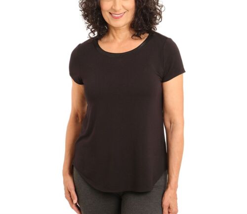 Joan Vass Women's Top Satin Collar Blouse Short Sleeve