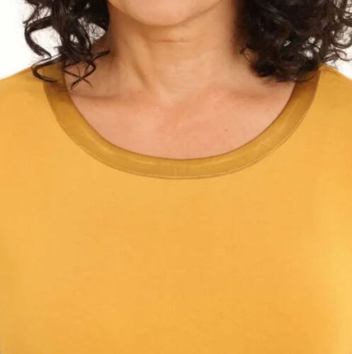 Joan Vass Women's Top Sz M Satin Collar Blouse Short Sleeve