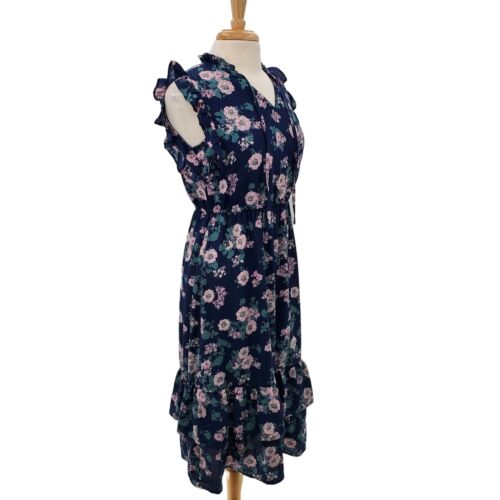 Ophelia Roe Womens Floral Sleeveless Ruffle Blue Cottagecore Dress