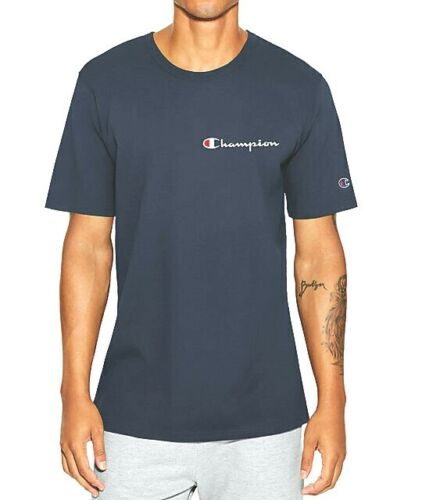 Champion Men's Heritage Script Logo T-Shirt Short Sleeve Crew Navy