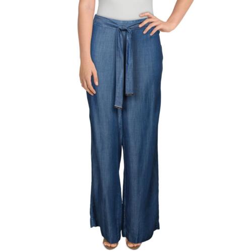 Calvin Klein Womens Blue Tencel Chambray High Rise Wide Leg Pants