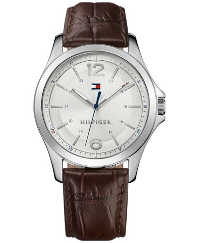 TOMMY HILFIGER MEN'S CASUAL SPORT Brown LEATHER STRAP WATCH 42mm