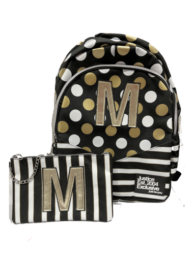 Justice Girls Letter M - Backpack - Lunch Tote - Pencil Case & Accessories