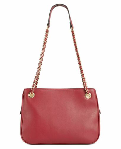 INC Deliz Satchel Double Chain Shoulder Bag Crimson Red Magnetic Snap Close