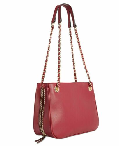 INC Deliz Satchel Double Chain Shoulder Bag Crimson Red Magnetic Snap Close