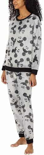 Disney Gray Mickey Fleece 2pc Jogger Lounger Pajamas Set Sleepwear