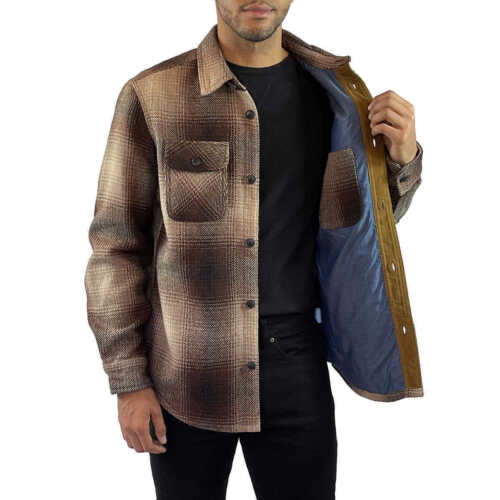 Jach's New York Men's Heavy Duty Shirt Jacket Brown Plaid Flannel