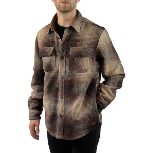 Jach's New York Men's Heavy Duty Shirt Jacket Brown Plaid Flannel