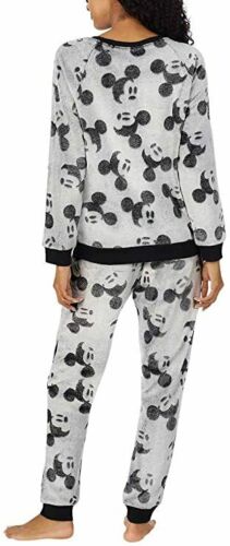 Disney Gray Mickey Fleece 2pc Jogger Lounger Pajamas Set Sleepwear