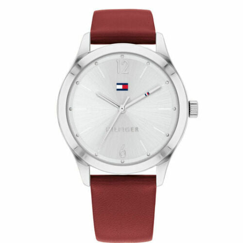 Tommy Hilfiger Ladies Red Leather Strap White Dial Watch NIB 1782310