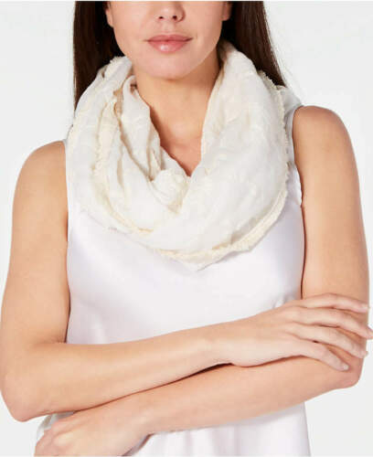 INC International Concepts Embroidered Spring Loop Infinity Scarf Ivory