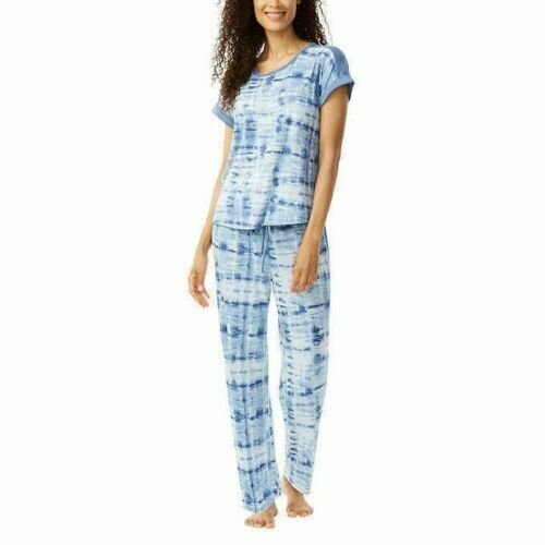 Lucky Brand Women's 4-Piece Pajama Set Tee Tank Short Pant, Blue