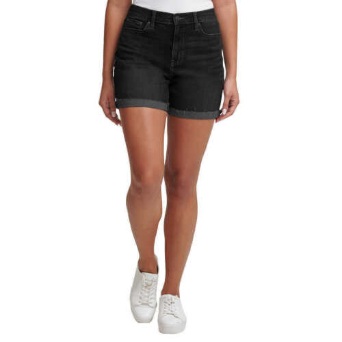 ‏ Calvin Klein Jeans Ladies' Roll Cuff Denim Shorts, Black